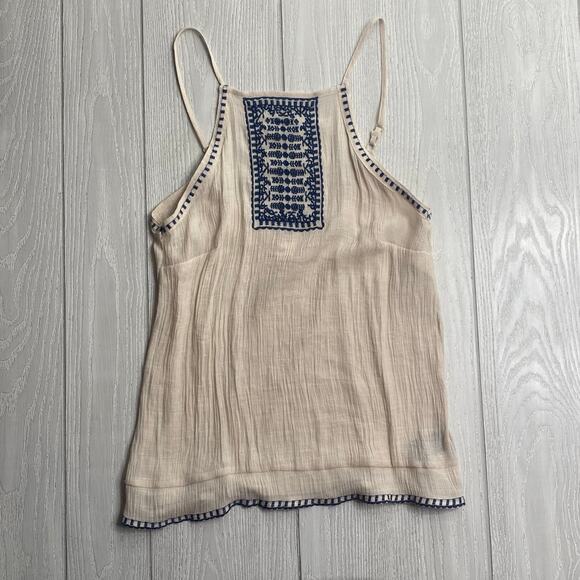 Altar’d State Women's Cream & Blue Boho Embroidered Cami Top Size Small - Picture 1 of 7